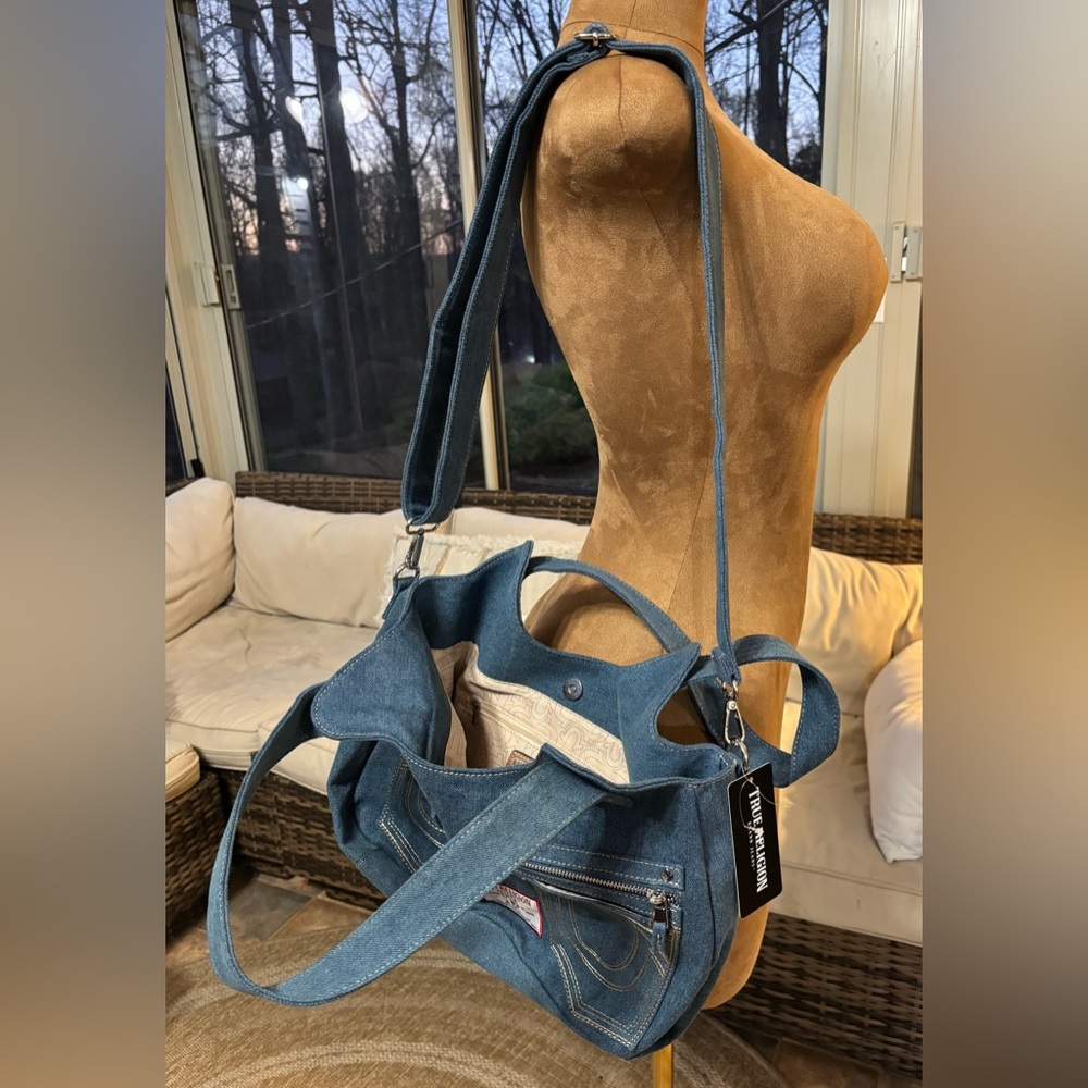 NWT | True Religion Denim Tote Bag - Light Blue with Silver Hardware - Picture 3 of 6